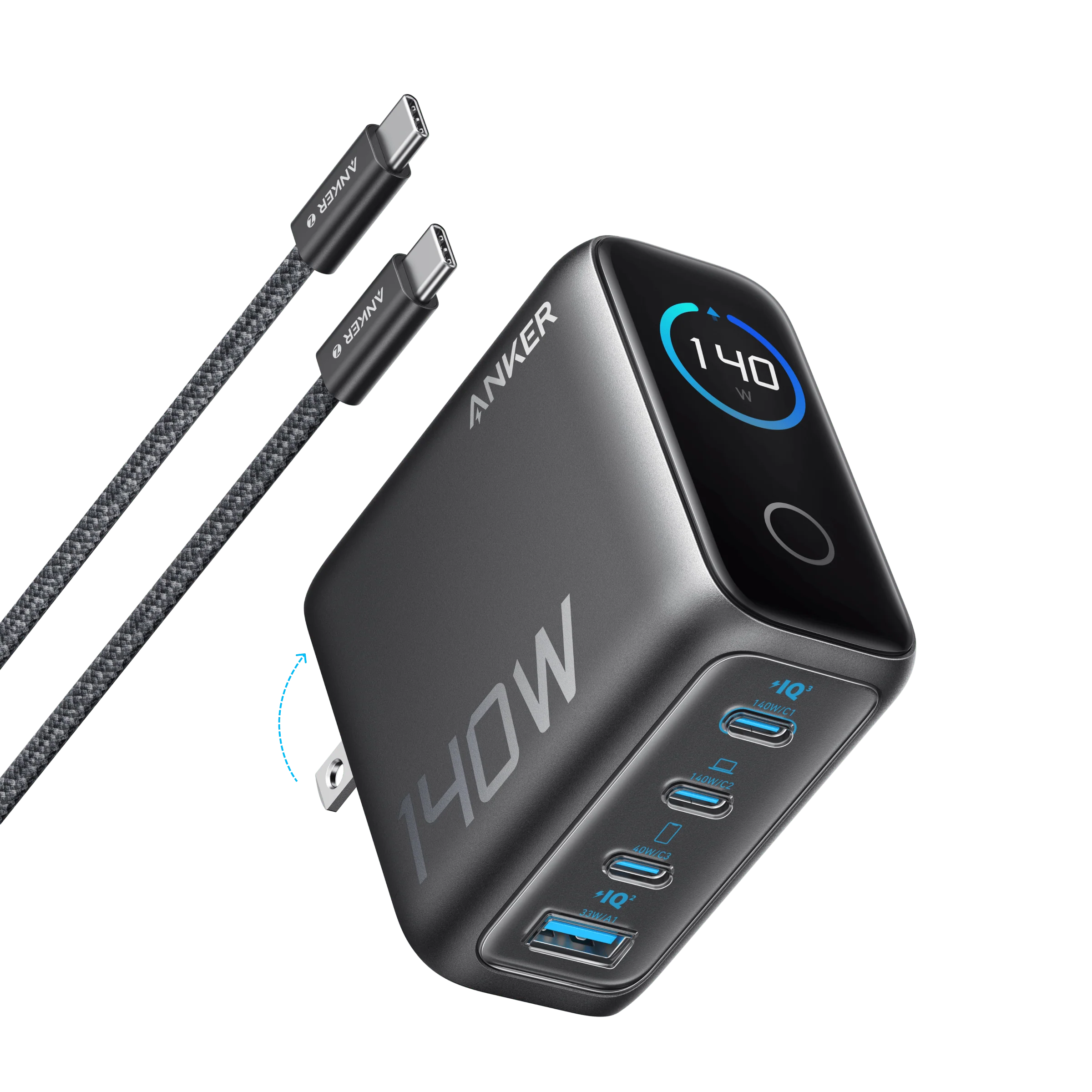 Anker Charger (140W, 4-Port, PD 3.1) with USB-C Cable
