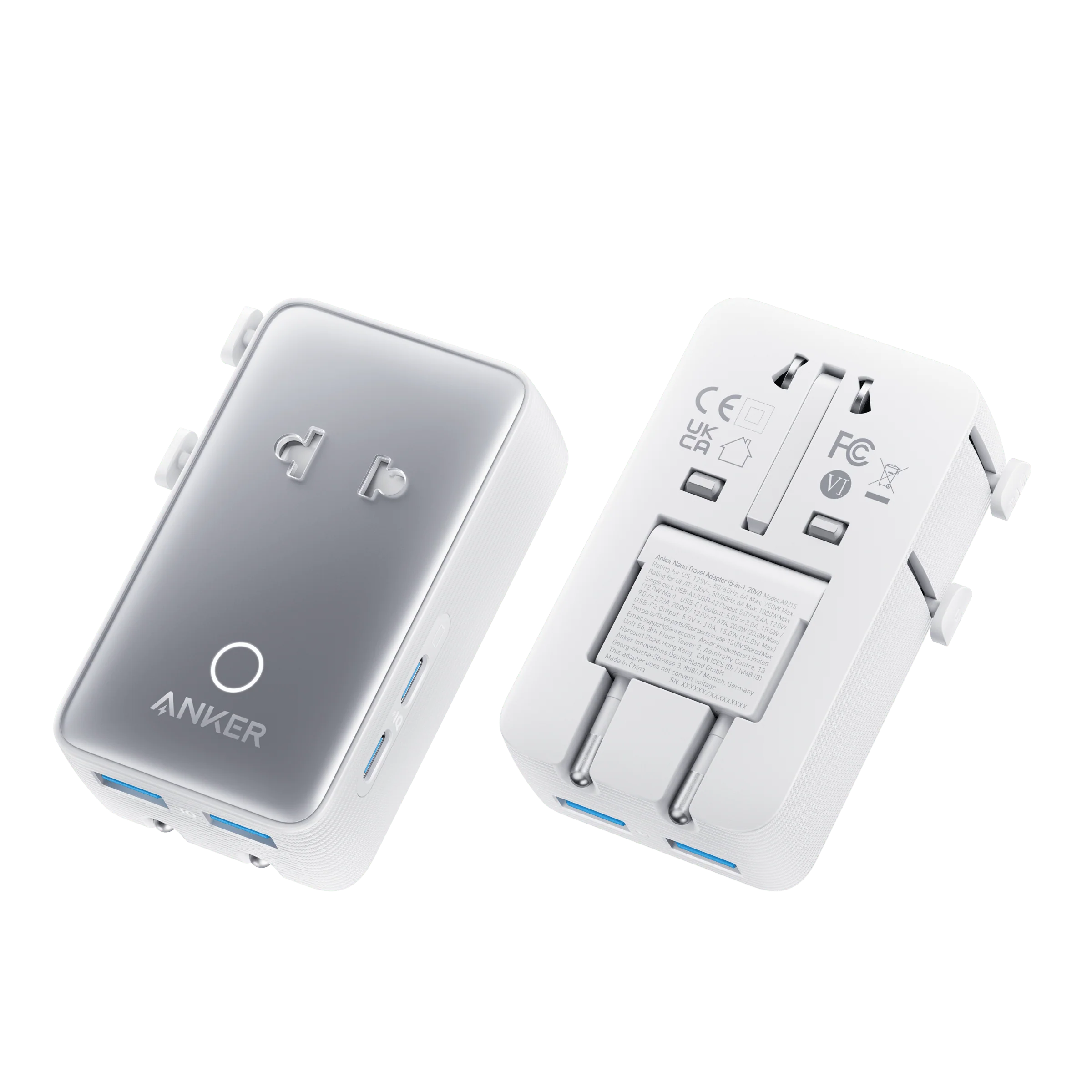 Anker Nano Travel Adapter (5-in-1, 20W, 1-Pack)