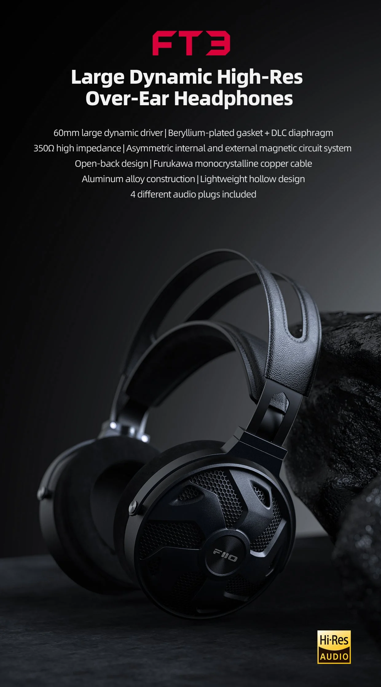 FiiO FT3 Large Dynamic Over-Ear Headphones (Apos Certified) - Image 3