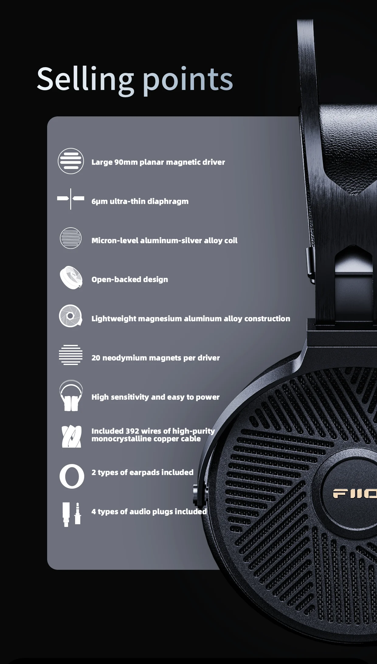 FiiO FT5 90mm Open Back Planar Magnetic Headphones (Apos Certified) - Image 4