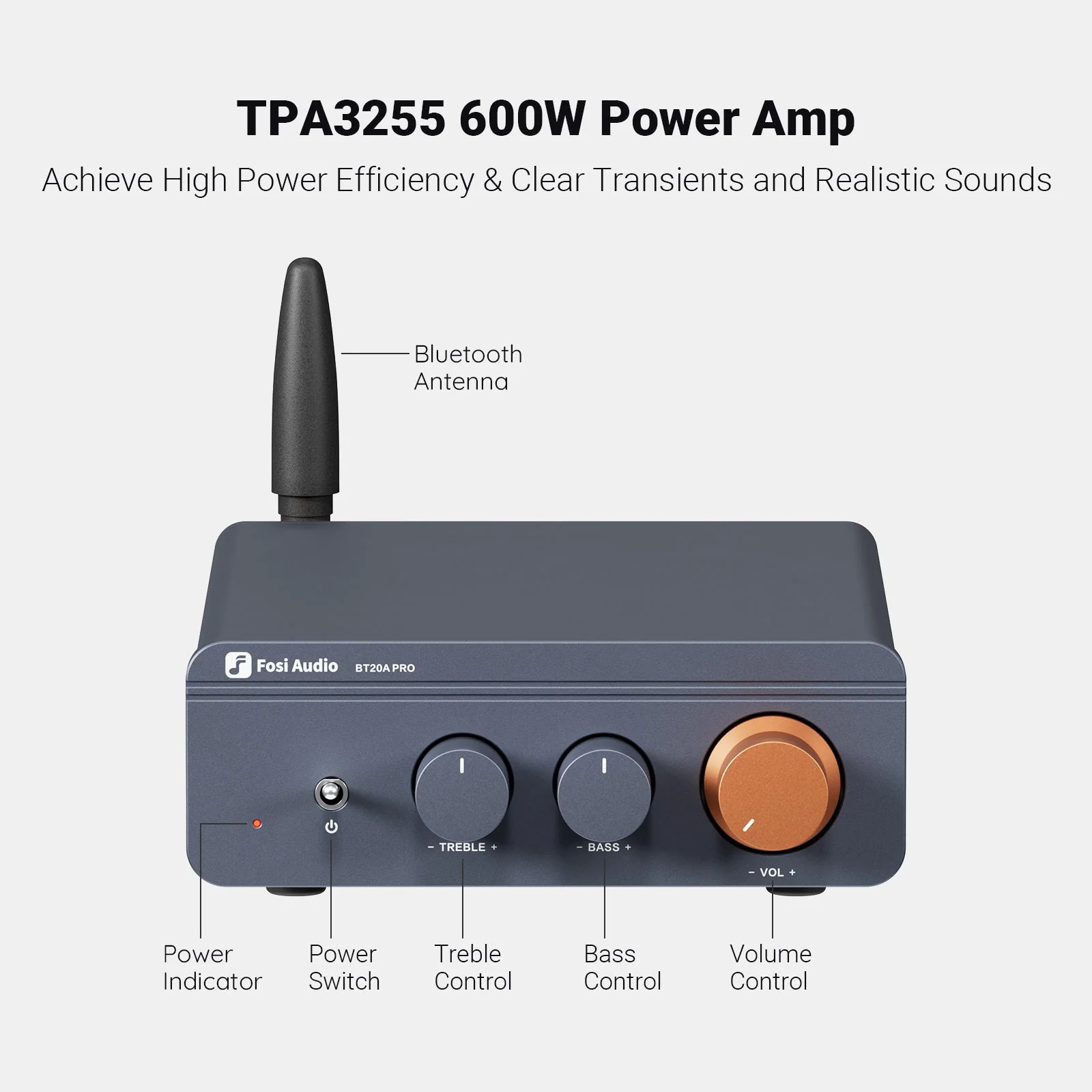 Fosi Audio BT20A Pro 2-Channel Bluetooth Power Amplifier - Image 3