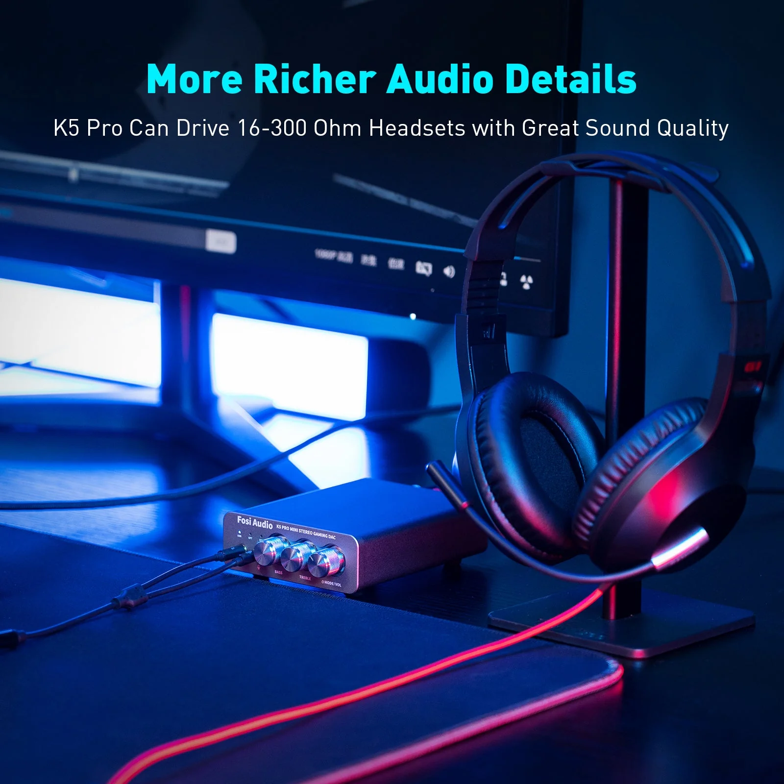 Fosi Audio K5 Pro Gaming DAC/ Headphone Amplifier - Image 11