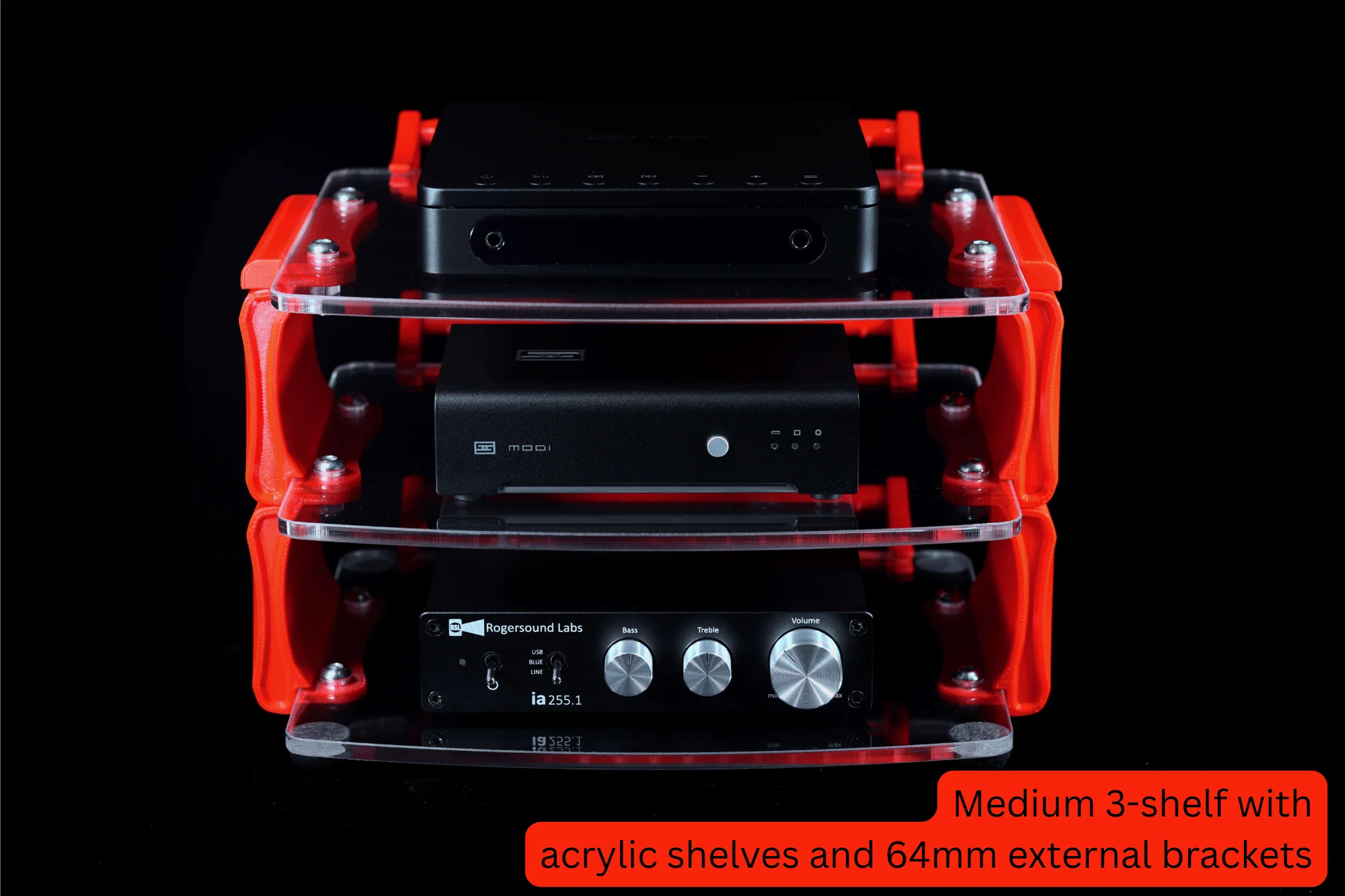 Sound Solver Medium Desktop Audio Rack | External Brackets | Acrylic Shelves - Image 4